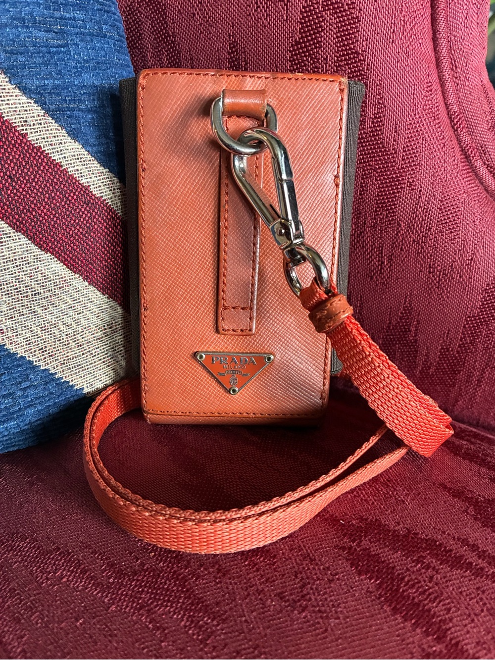 Prada Orange Saffiano Leather Ipod/Cellphone Case with Neck Lanyard - Picture 10 of 12